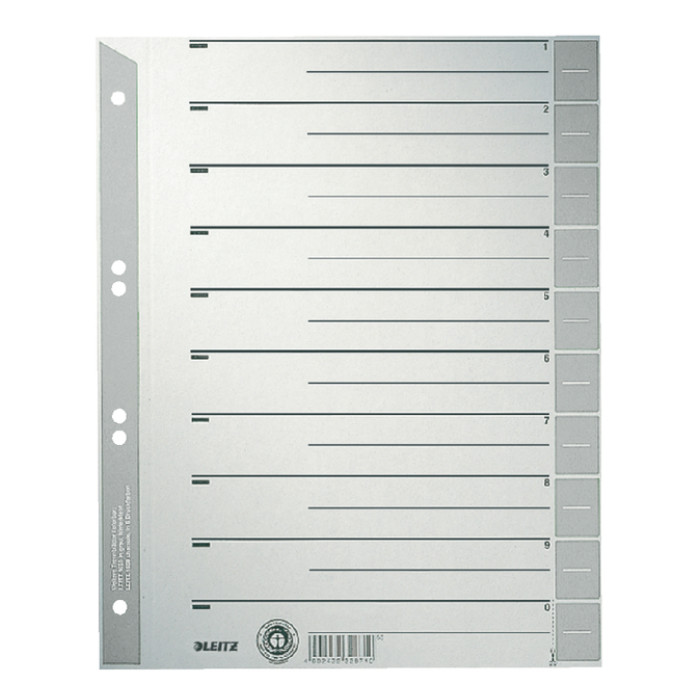Scheidingsbladen Leitz A4 karton 230gr 6-gaats grijs 100 stuks