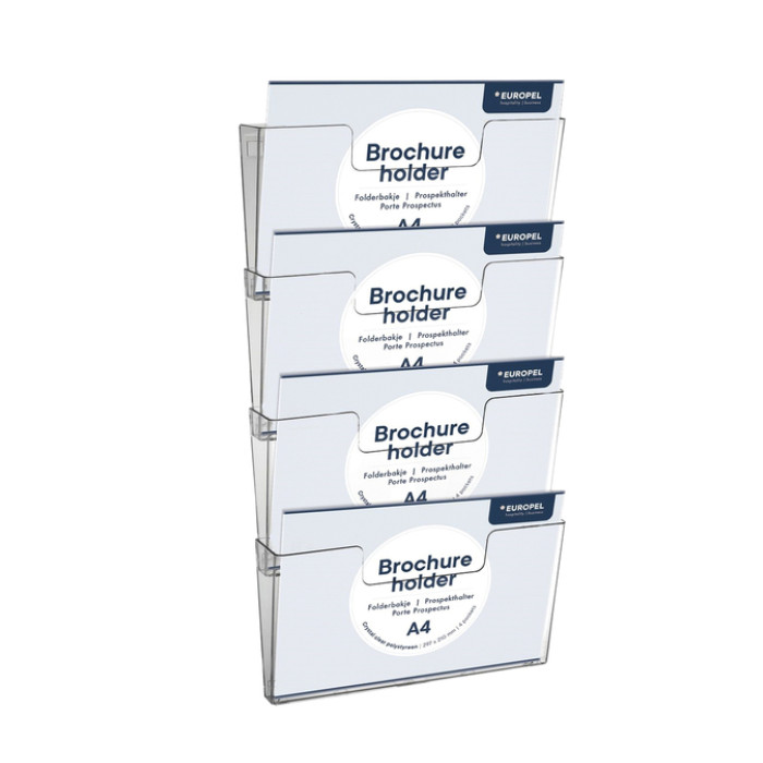 Folderhouder Europel 4x A4 wand liggend koppelbaar transparant