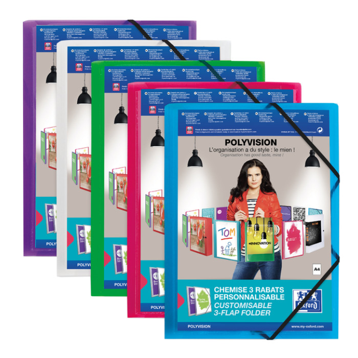 Elastomap Oxford Polyvision A4 met insteektas 3 kleppen PP blauw