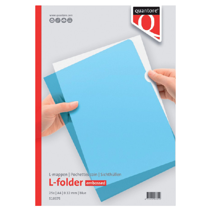 Insteekmap L-model Quantore A4 PP 0.12mm blauw 25 stuks