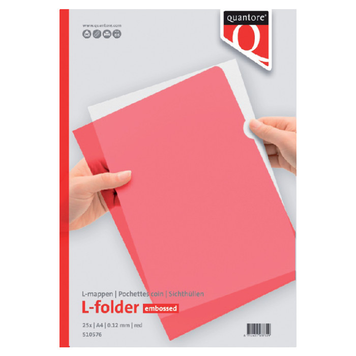 Insteekmap L-model Quantore A4 PP 0.12mm rood 25 stuks
