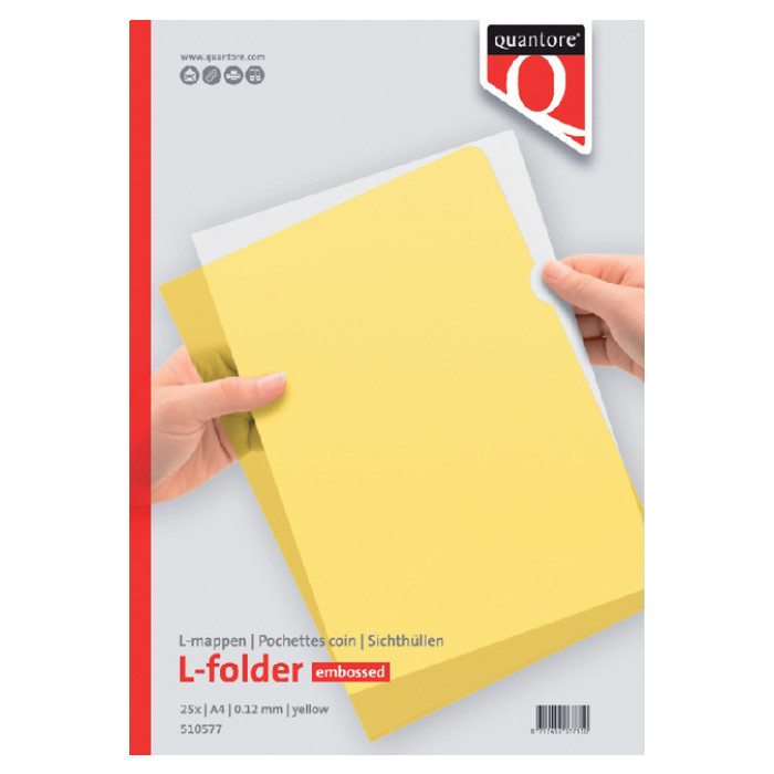 Insteekmap L-model Quantore A4 PP 0.12mm geel 25 stuks