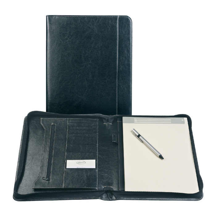 Schrijfmap Brepols Palermo luxe A4 met rits incl schrijfblok zwart