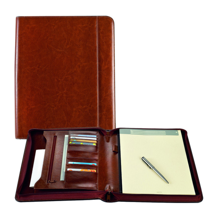 Schrijfmap Brepols Palermo luxe A4 met rits incl schrijfblok bruin