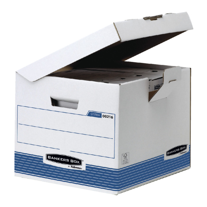 Archiefdoos Bankers Box System flip top kubus wit blauw