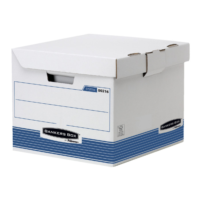 Archiefdoos Bankers Box System flip top kubus wit blauw