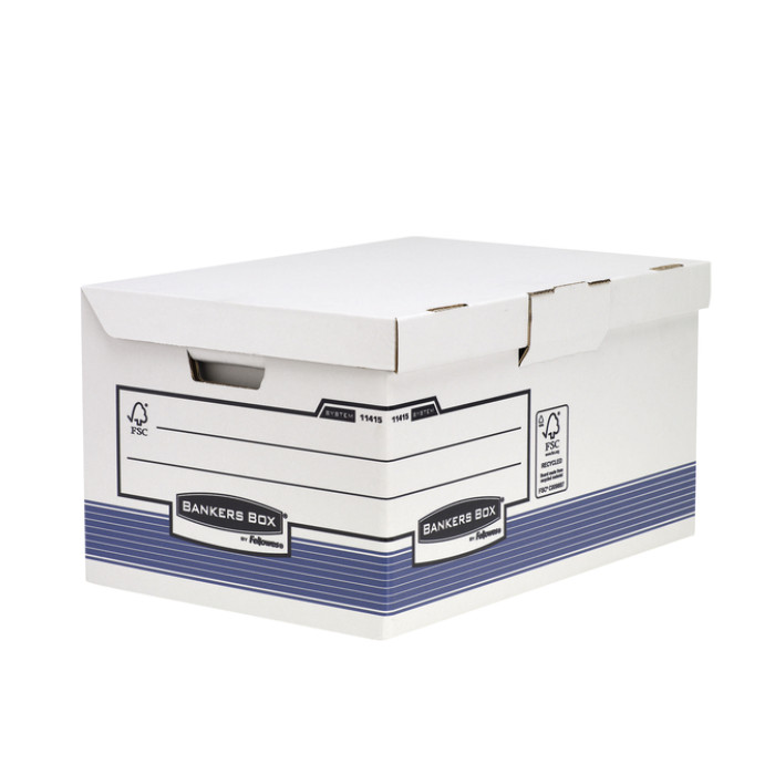Archiefdoos Bankers Box System fold flip top maxi wit blauw