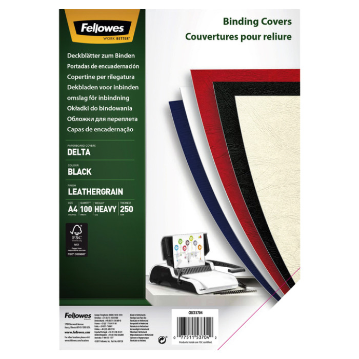 Voorblad Fellowes A4 lederlook zwart 100 stuks