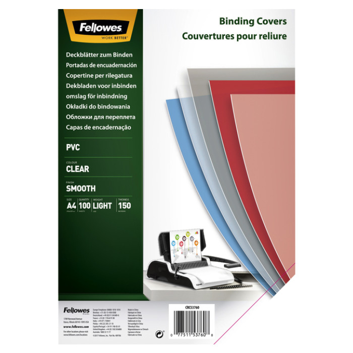 Voorblad Fellowes A4 PVC 150micron recycled 100 stuks