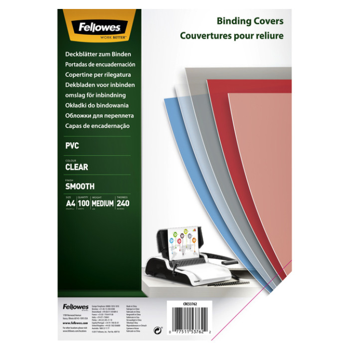 Voorblad Fellowes A4 PVC 240micron recycled 100 stuks
