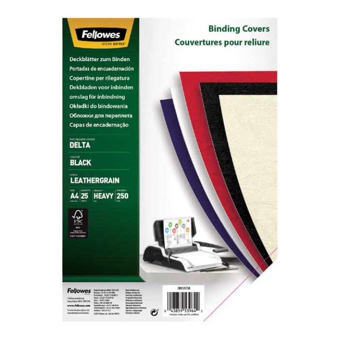 Voorblad Fellowes A4 lederlook zwart 25 stuks