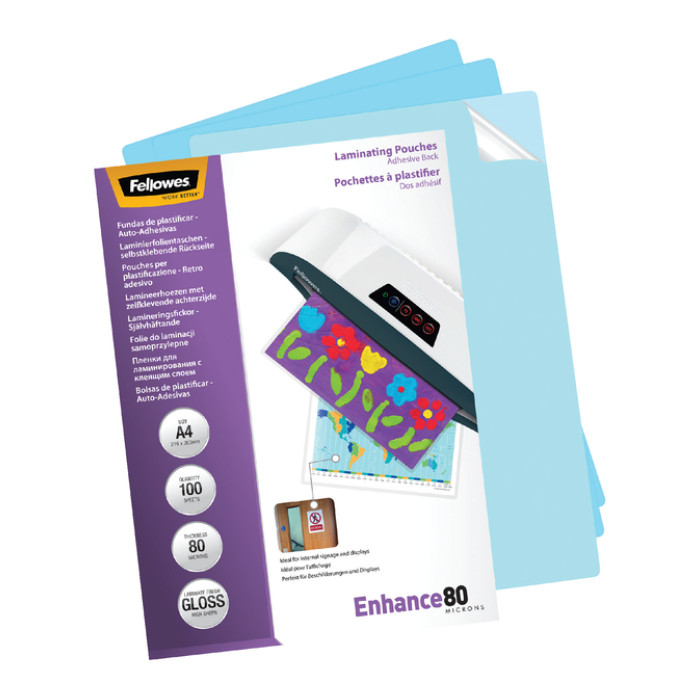 Lamineerhoes Fellowes A4 zelfklevend 2x80micron 100 stuks