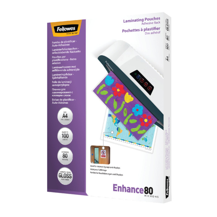 Lamineerhoes Fellowes A4 zelfklevend 2x80micron 100 stuks