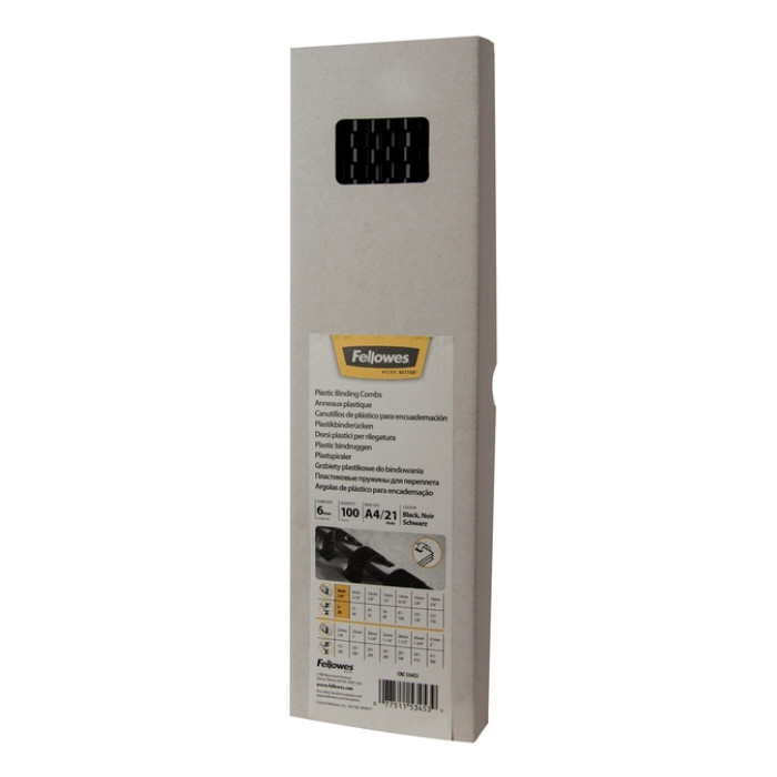 Bindrug Fellowes 6mm 21rings A4 zwart 100 stuks