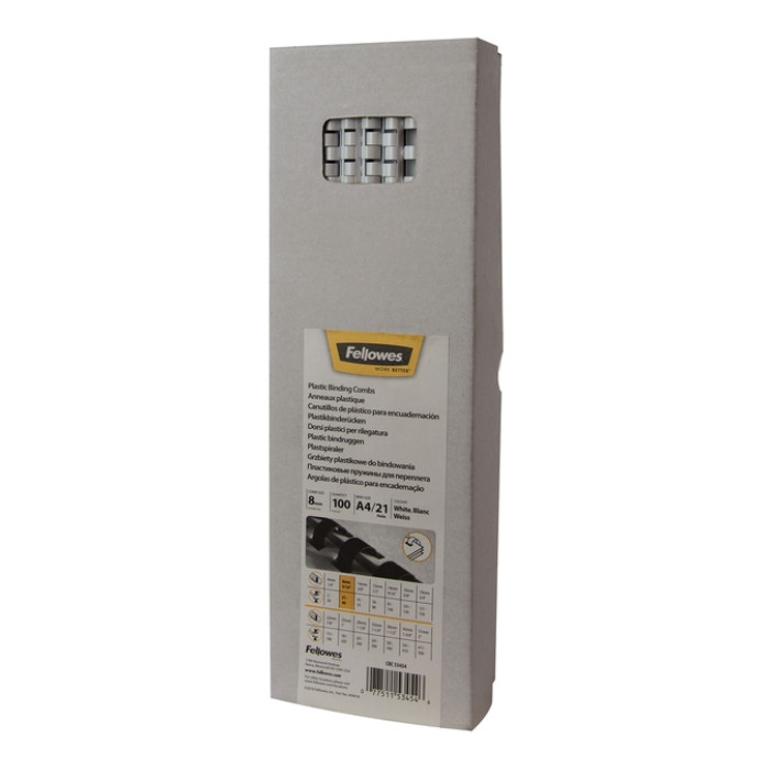 Bindrug Fellowes 8mm 21rings A4 wit 100 stuks