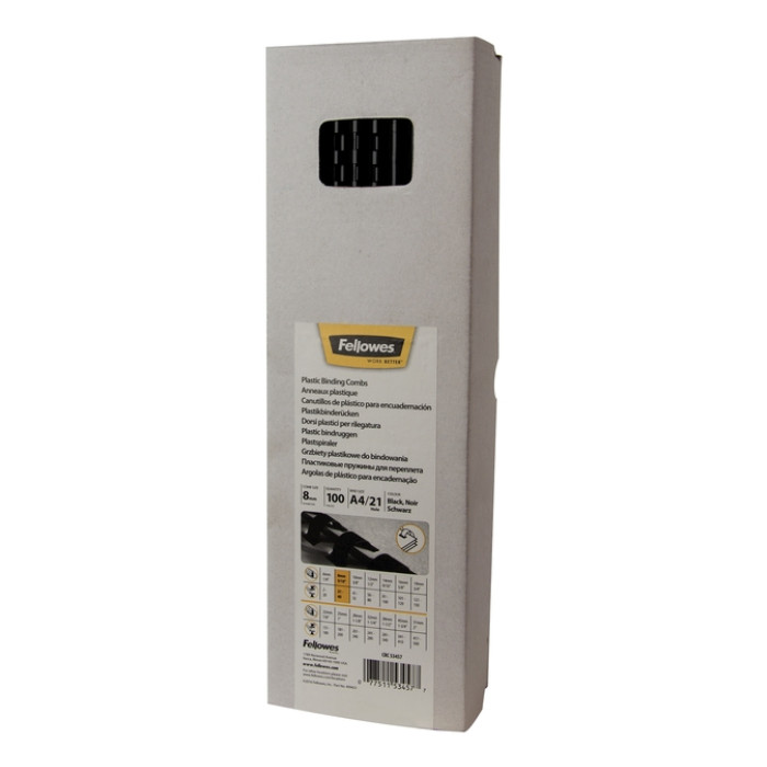 Bindrug Fellowes 8mm 21rings A4 zwart 100 stuks