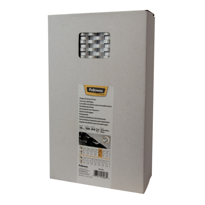 Bindrug Fellowes 14mm 21rings A4 wit 100 stuks