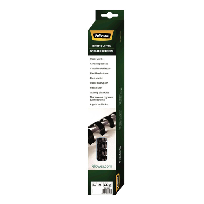 Bindrug Fellowes 8mm 21rings A4 zwart 25 stuks
