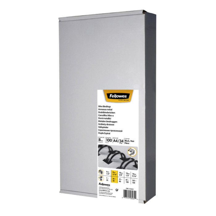 Draadrug Fellowes 8mm 34-rings A4 zwart 100 stuks