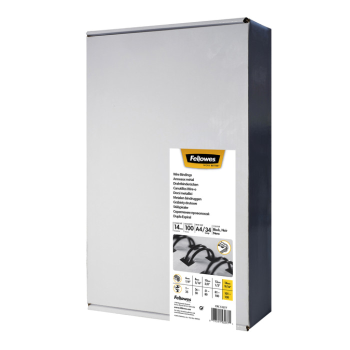 Draadrug Fellowes 14mm 34-rings A4 zilver 100 stuks