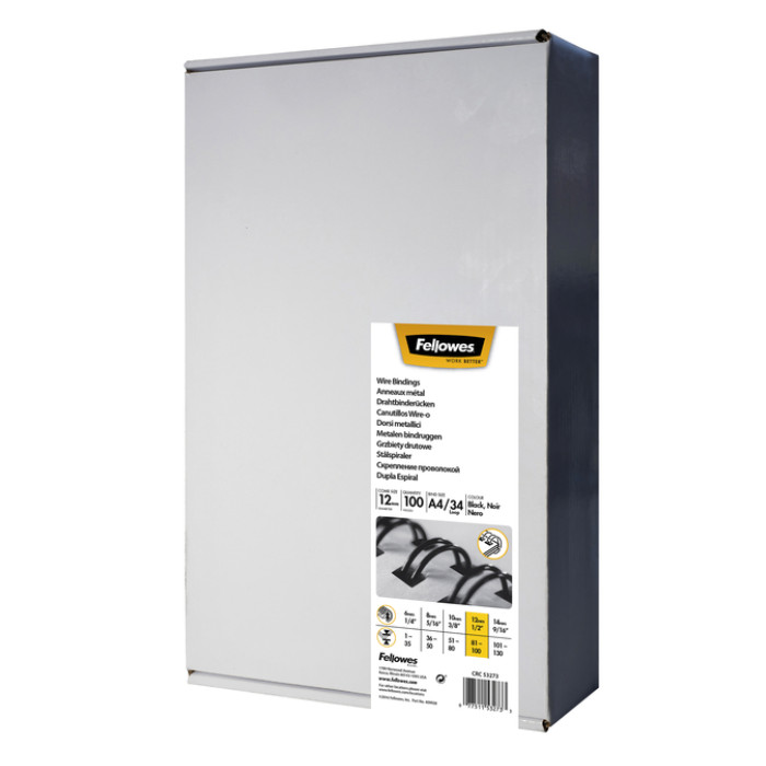 Draadrug Fellowes 12mm 34-rings A4 zwart 100 stuks