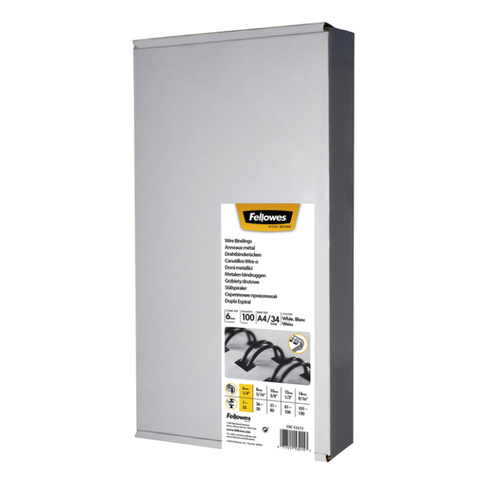 Draadrug Fellowes 6mm 34-rings A4 zilver 100 stuks