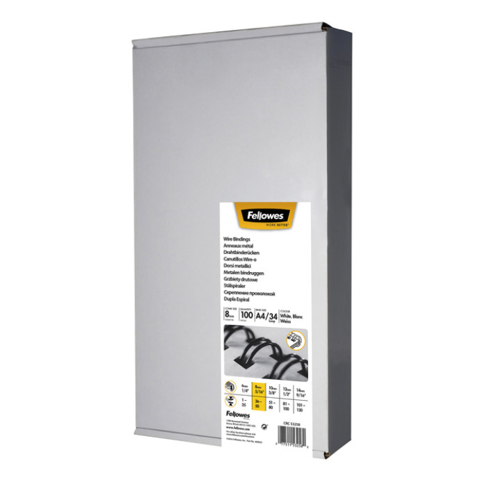 Draadrug Fellowes 8mm 34-rings A4 zilver 100 stuks