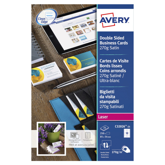 Visitekaart Avery C32026-25 2-zijdig 270gr 250 stuks