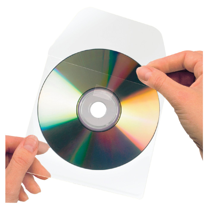 Cd/dvd hoes Djois 127x127mm met klep zelfklevend transparant 10 stuks