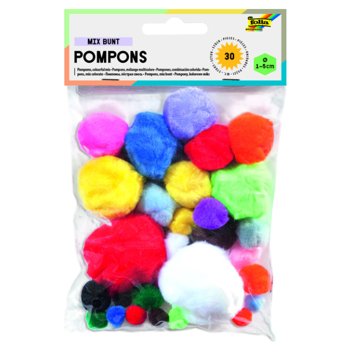 Pompon Folia 30 stuks diverse kleuren en afmetingen 30 stuks