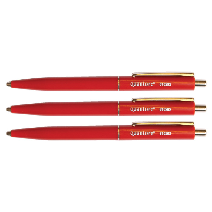 Balpen Quantore drukknop met metalen clip rood medium