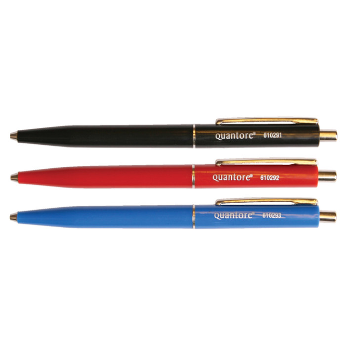 Balpen Quantore drukknop met metalen clip blauw medium