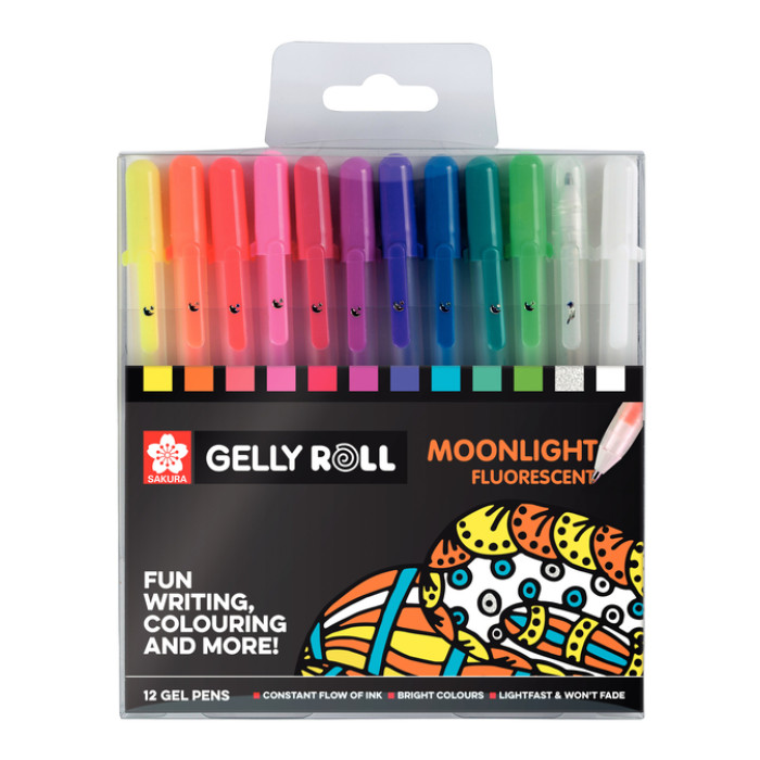Gelschrijver Sakura Gelly Roll Moonlight fluorescent set à 12 kleuren