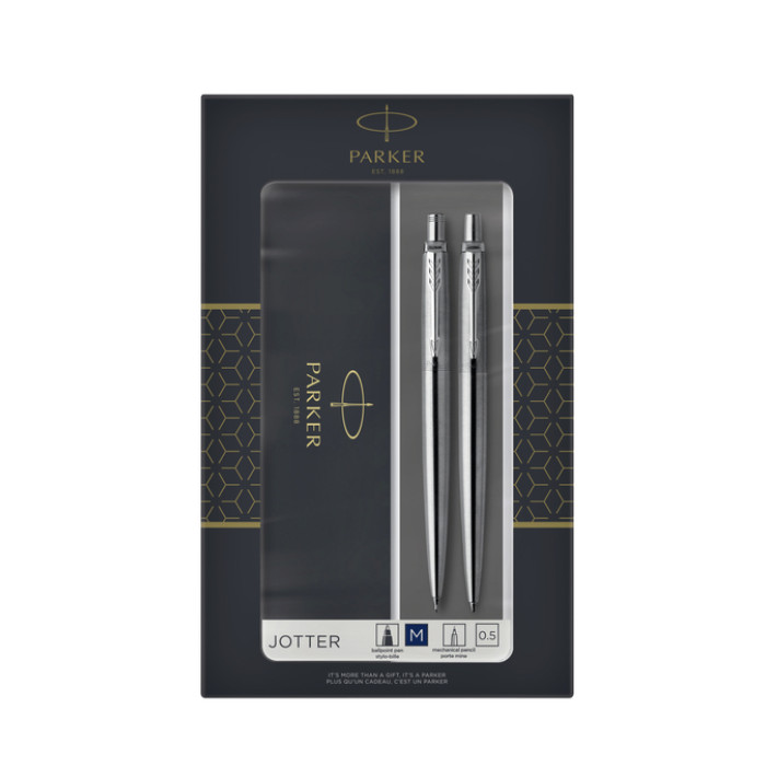Balpen en vulpotlood Parker Jotter stainless steel CT medium 2 stuks
