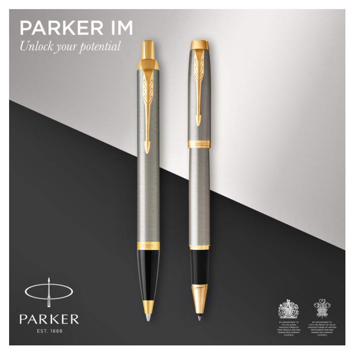 Balpen en Rollerpen Parker IM brushed metal GT medium 2 stuks