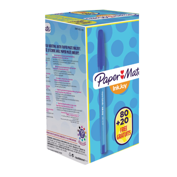 Balpen Paper Mate Inkjoy 100 medium blauw valuepack 80+20 gratis