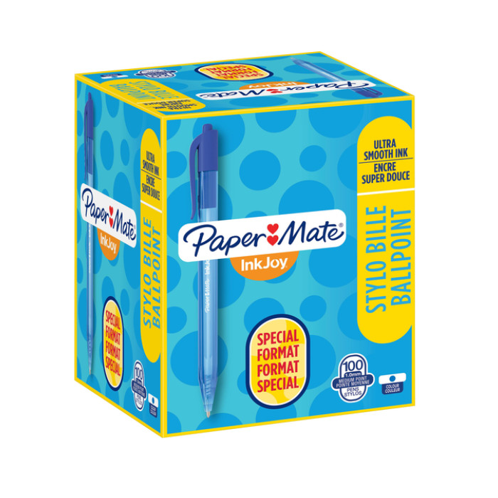 Balpen Paper Mate Inkjoy 100RT medium blauw valuepack 80+20 gratis