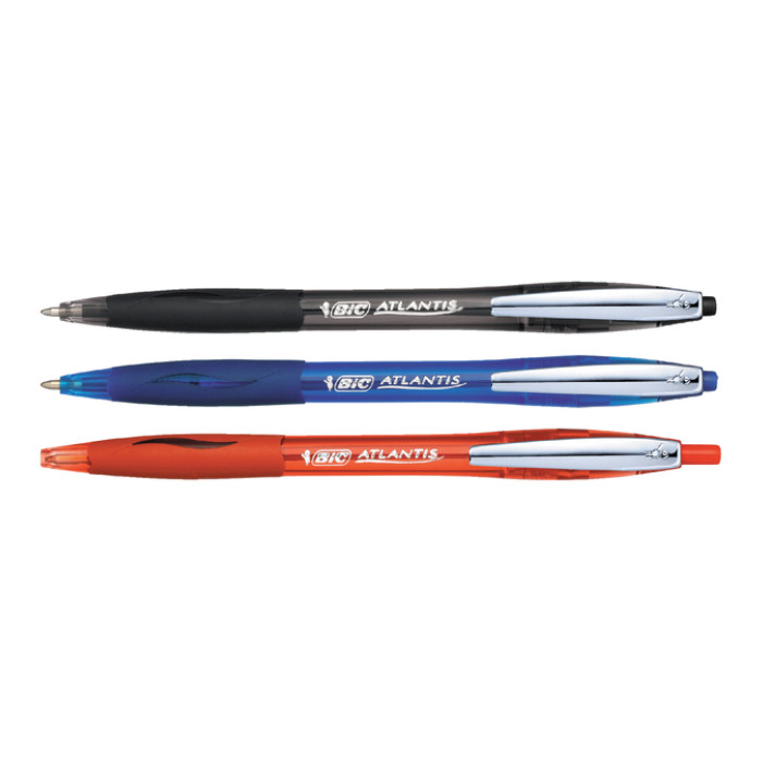 Balpen Bic Atlantis soft metalen clip clic medium blauw