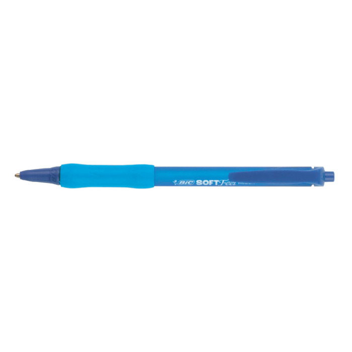 Balpen Bic soft feel clic grip blauw medium blister à 15 stuks
