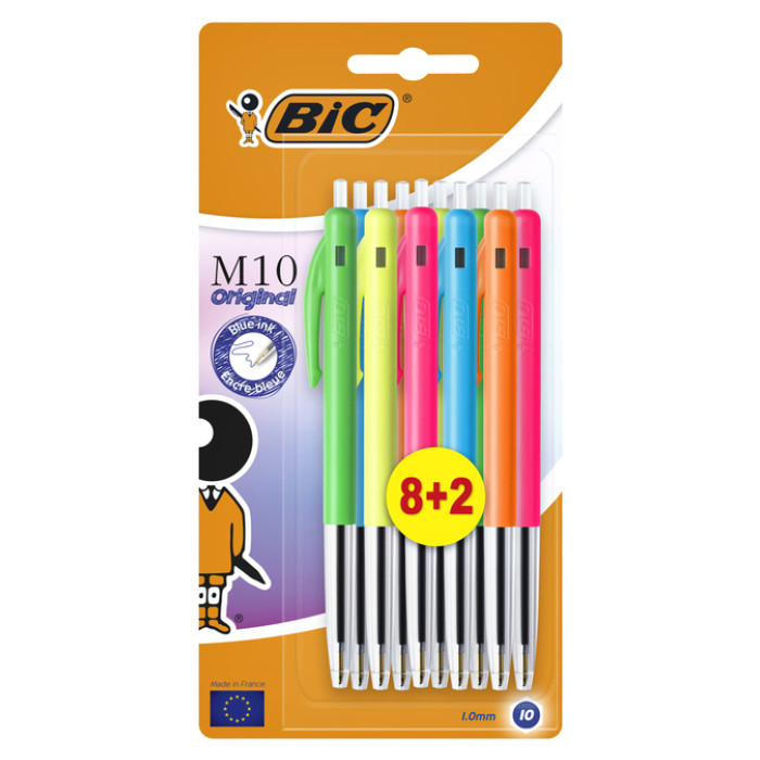 Balpen Bic M10 medium pastel assorti 8+2 gratis