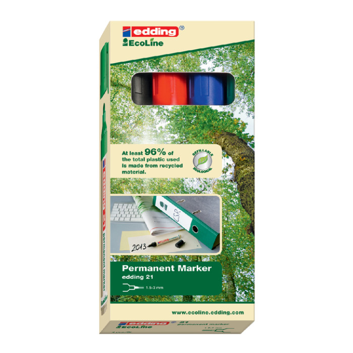 Viltstift edding 21 EcoLine rond assorti 1.5-3mm doos à 4st