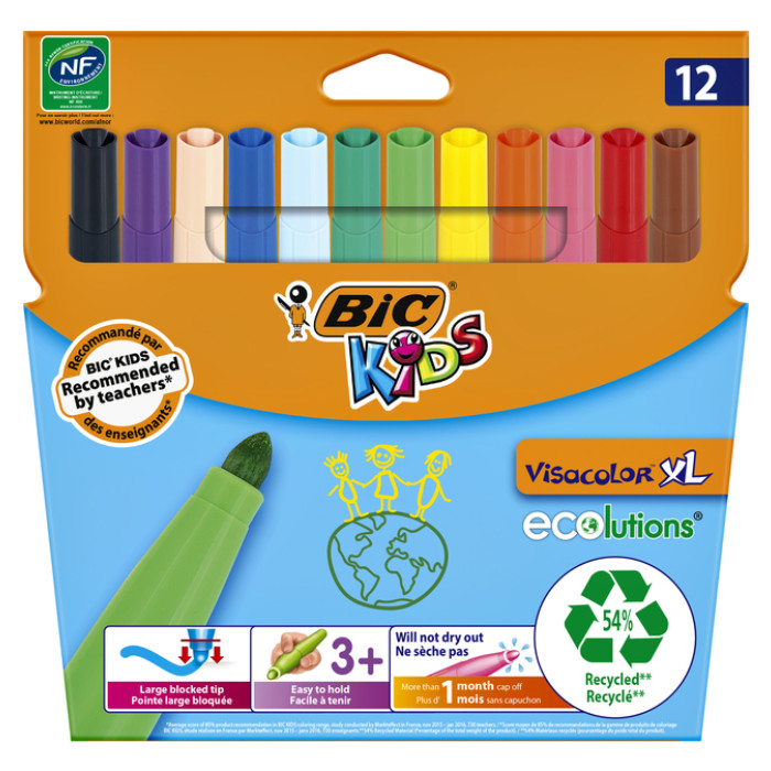 Kleurstiften BicKids Visacolor XL Ecolutions assorti etui á 12 stuks