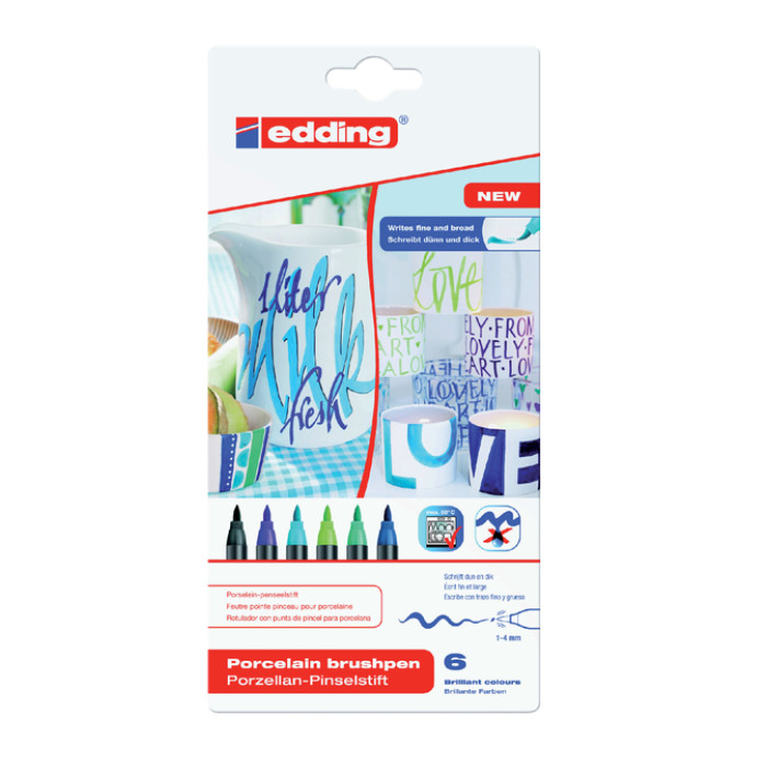 Brushpen edding 4200 porselein koele kleuren etui à 6 stuks
