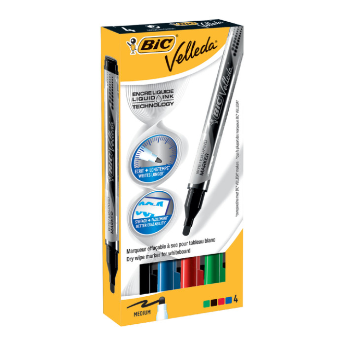 Whiteboardmarker Bic Velleda liquid rond medium assorti 4 stuks