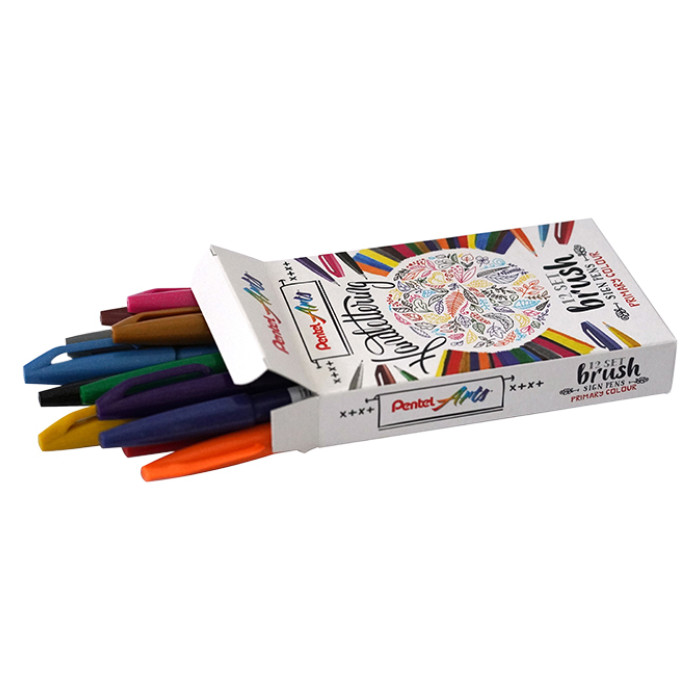 Brushpen Pentel SES15C Sign Artist standaardkleuren 12 stuks