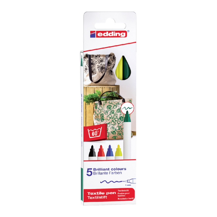 Textielmarker edding 4600 rond 1mm basis assorti 5 stuks