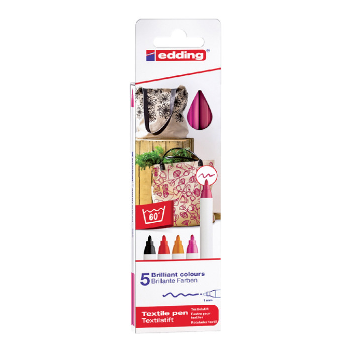 Textielmarker edding 4600 rond 1mm warm assorti 5 stuks