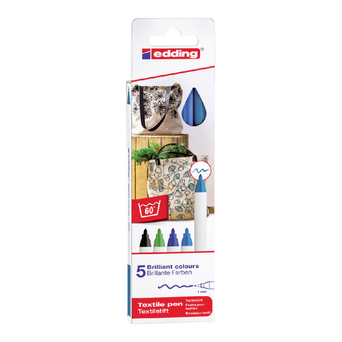 Textielmarker edding 4600 rond 1mm koel assorti 5 stuks