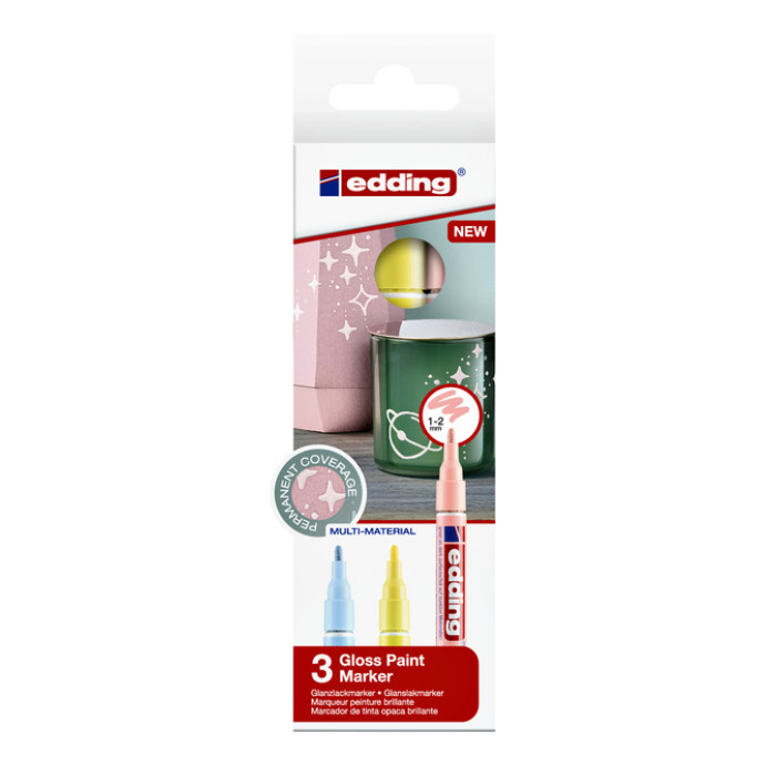 Paintmarker edding 751 op oliebasis 1-2mm pastel assorti 3 stuks