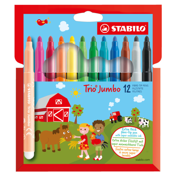 Viltstift STABILO Trio Jumbo 380/12 extra large assorti 12 stuks